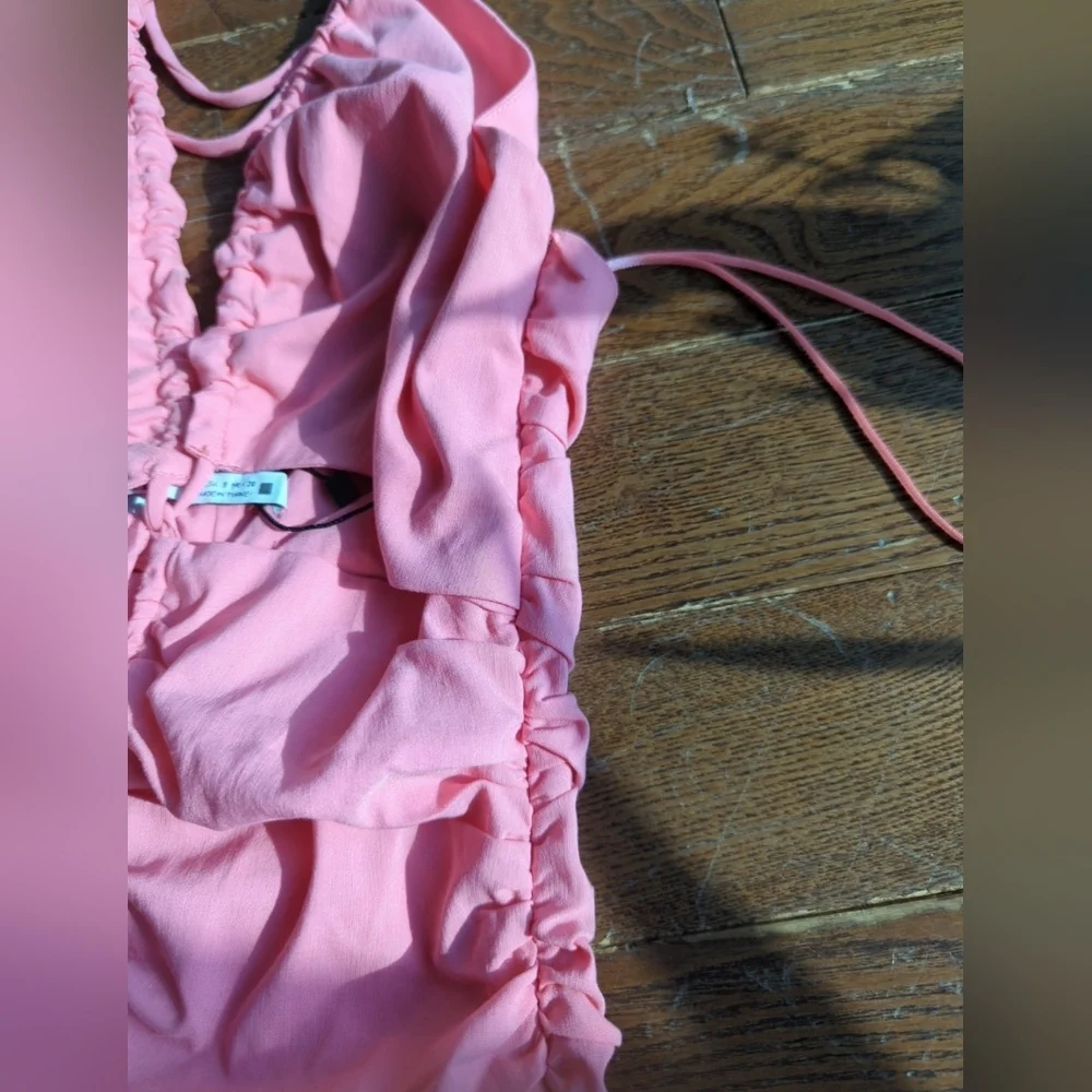 Zara Barbie Pink Cut-out Rushed Halter Mini Dress Womens Size S Cocktail Evening - Picture 8 of 13